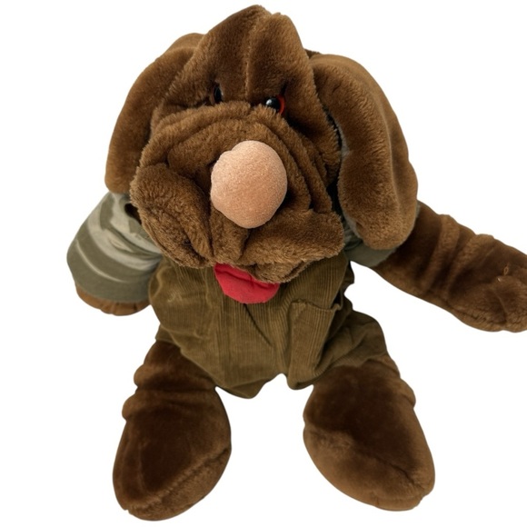 Vtg 80s Ganz Wrinkles the Dog 17" Hand Puppet Plush In Corduroy Overalls Korea - Picture 9 of 11